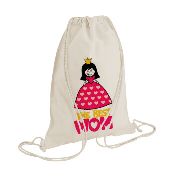 The Best Mom Queen, Τσάντα πλάτης πουγκί GYMBAG natural (28x40cm)