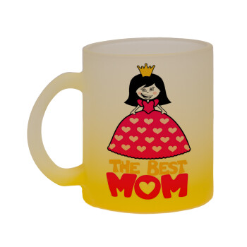 The Best Mom Queen, Κούπα γυάλινη δίχρωμη με βάση το κίτρινο ματ, 330ml