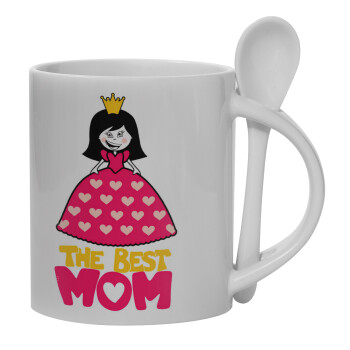 The Best Mom Queen, Ceramic coffee mug with Spoon, 330ml (1pcs)
