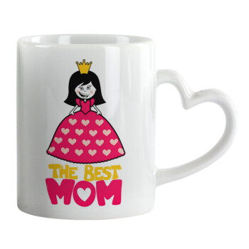 The Best Mom Queen, Κούπα καρδιά χερούλι λευκή, κεραμική, 330ml