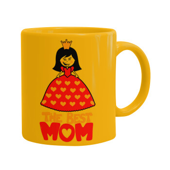The Best Mom Queen, Ceramic coffee mug yellow, 330ml (1pcs)