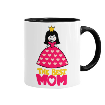 The Best Mom Queen, Κούπα χρωματιστή μαύρη, κεραμική, 330ml