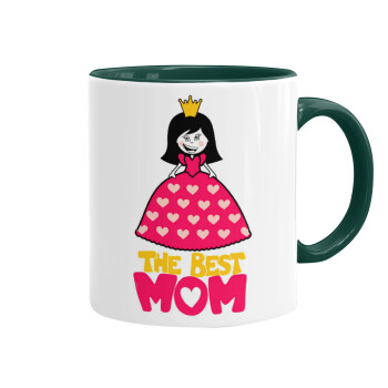 The Best Mom Queen, Κούπα χρωματιστή πράσινη, κεραμική, 330ml