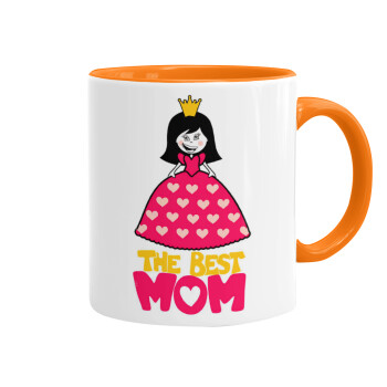 The Best Mom Queen, Κούπα χρωματιστή πορτοκαλί, κεραμική, 330ml