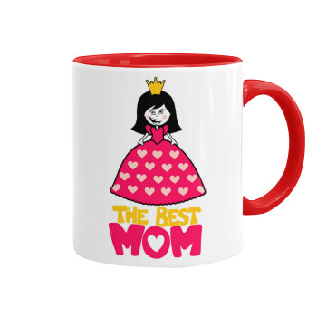 The Best Mom Queen, Κούπα χρωματιστή κόκκινη, κεραμική, 330ml
