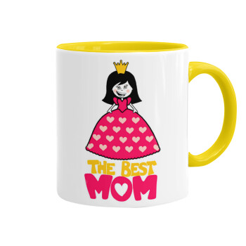 The Best Mom Queen, Κούπα χρωματιστή κίτρινη, κεραμική, 330ml