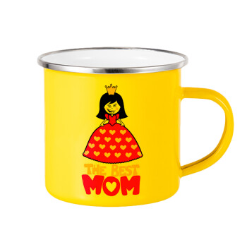 The Best Mom Queen, Κούπα Μεταλλική εμαγιέ Κίτρινη 360ml