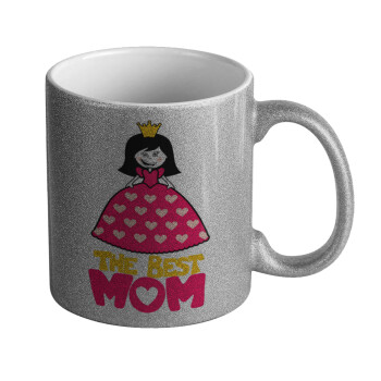 The Best Mom Queen, Κούπα Ασημένια Glitter που γυαλίζει, κεραμική, 330ml