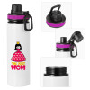 Metallic water bottle with safety lid, 850ml aluminum