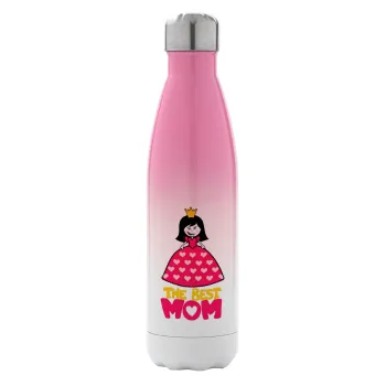 The Best Mom Queen, Μεταλλικό παγούρι θερμός Ροζ/Λευκό (Stainless steel), διπλού τοιχώματος, 500ml