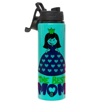 The Best Mom Queen, Μεταλλικό παγούρι νερού με καπάκι ασφαλείας, αλουμινίου 850ml