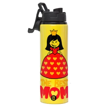The Best Mom Queen, Μεταλλικό παγούρι νερού με καπάκι ασφαλείας, αλουμινίου 850ml