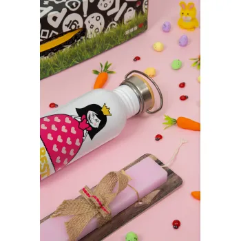 The Best Mom Queen, Πασχαλινή Λαμπάδα με παγούρι μεταλλικό (620ml, stainless steel) & κερί αρωματικό πλακέ (30cm) (ΡΟΖ)