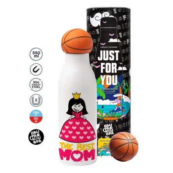 The Best Mom Queen, Bascetball Metal mug thermos, double wall, 550ml