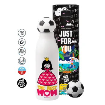 The Best Mom Queen, Soccer Metal mug thermos, double wall, 550ml
