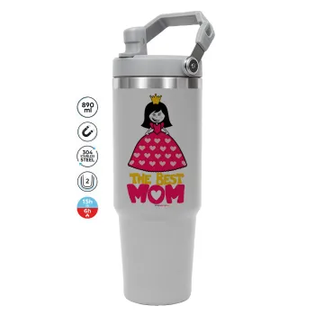 The Best Mom Queen, ΓΚΡΙ Travel Tumbler Θερμός με χερούλι και καλαμάκι 890ml