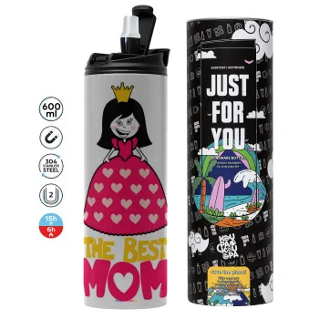 The Best Mom Queen, Tumbler ποτήρι θερμό ΓΚΡΙ από ανοξείδωτο ατσάλι 600ml