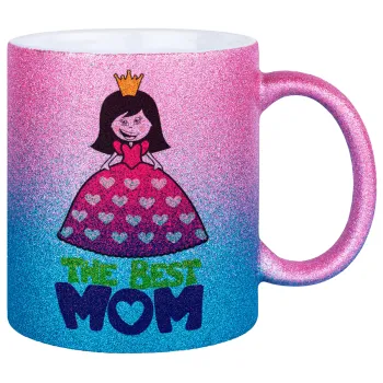 The Best Mom Queen, Κούπα Χρυσή/Μπλε Glitter, κεραμική, 330ml