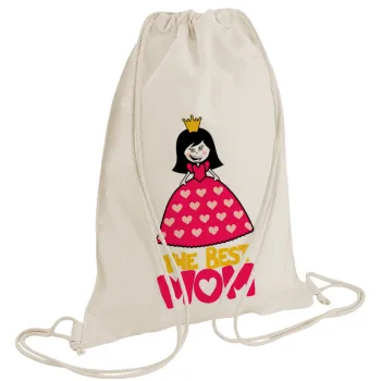 The Best Mom Queen, Τσάντα πλάτης πουγκί GYMBAG natural (28x40cm)