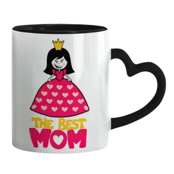 The Best Mom Queen, Mug heart black handle, ceramic, 330ml