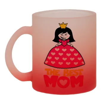 The Best Mom Queen, Κούπα γυάλινη δίχρωμη με βάση το κόκκινο ματ, 330ml