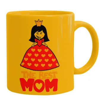 The Best Mom Queen, Κούπα, κεραμική κίτρινη, 330ml
