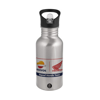 Honda Repsol Team, Water bottle Silver with straw, stainless steel 500ml