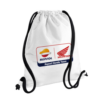 Honda Repsol Team, Τσάντα πλάτης πουγκί GYMBAG λευκή, με τσέπη (40x48cm) & χονδρά κορδόνια