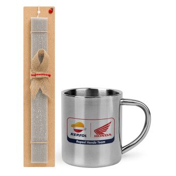 Honda Repsol Team, Easter Set, metallic thermal cup (300ml) & Easter aromatic flat candle (30cm) (GRAY)
