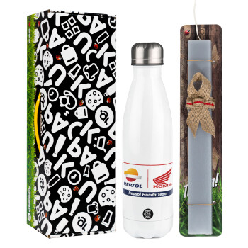 Honda Repsol Team, Easter candle, metallic white thermos bottle (500ml) & aromatic flat candle (30cm) (GRAY)
