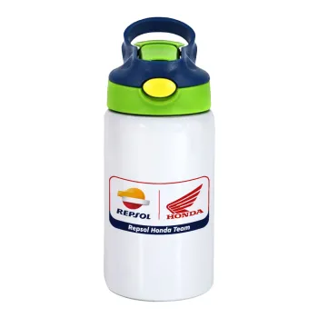 Honda Repsol Team, Children's hot water bottle, stainless steel, with safety straw, green, blue (350ml)