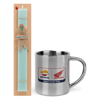 Honda Repsol Team, Easter Set, metallic thermal cup (300ml) & aromatic flat Easter candle (30cm) (TURQUOISE)