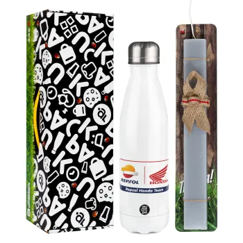 Honda Repsol Team, Easter candle, metallic white thermos bottle (500ml) & aromatic flat candle (30cm) (GRAY)