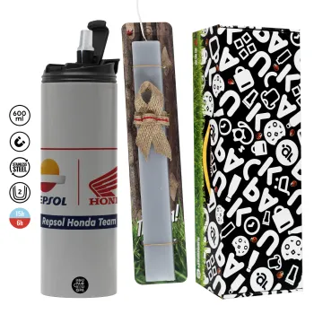 Honda Repsol Team, Πασχαλινή Λαμπάδα με Travel Tumbler θερμό (600ml, BPA free) & κερί αρωματικό πλακέ (30cm) (ΓΚΡΙ)