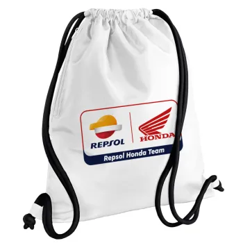 Honda Repsol Team, Backpack pouch GYMBAG white, with pocket (40x48cm) & thick cords