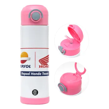 Honda Repsol Team, Children's hot water bottle, stainless steel, with safety straw, PINK (500ml)