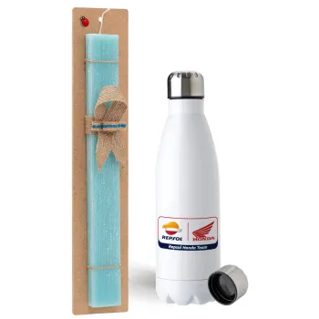 Honda Repsol Team, Easter Set, metallic stainless steel water bottle (750ml) & aromatic flat Easter candle (30cm) (TURQUOISE)