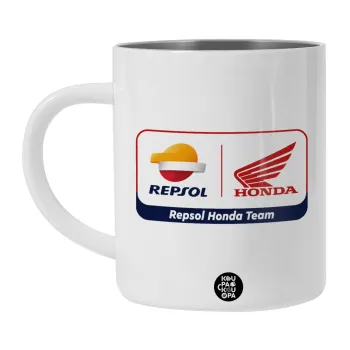Honda Repsol Team, Λευκή Ανοξείδωτη Μεταλλική Κούπα 450ml - Διπλού Τοιχώματος 