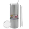 Tumbler ποτήρι θερμό Ασημένιο από ανοξείδωτο ατσάλι 600ml, με μεταλλικό καλαμάκι & βούρτσα καθαρισμού