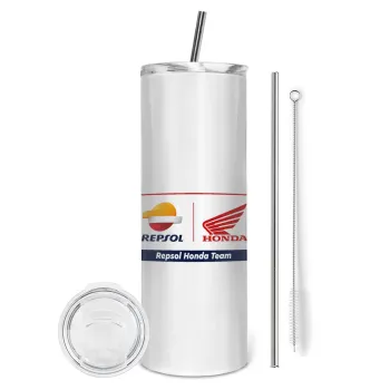 Honda Repsol Team, Tumbler ποτήρι θερμό από ανοξείδωτο ατσάλι 600ml, με μεταλλικό καλαμάκι & βούρτσα καθαρισμού