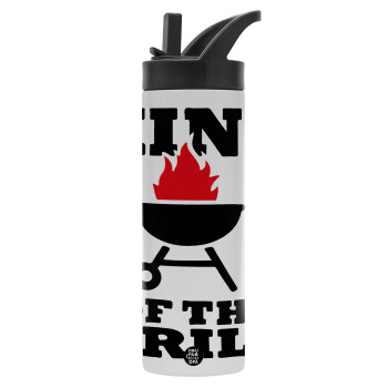 KING of the Grill, Μεταλλικό παγούρι θερμός με καλαμάκι & χειρολαβή, ανοξείδωτο ατσάλι (Stainless steel 304), διπλού τοιχώματος, 600ml