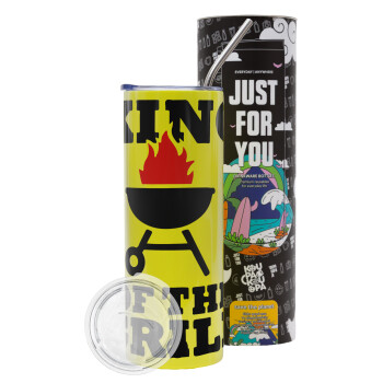 KING of the Grill, Neon Yellow Travel Tumbler θερμό, μεταλλικό καλαμάκι(Ανωξείδωτο 304 Food grade, BPA free, 600ml)