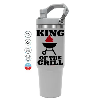 KING of the Grill, GREY color, 890ml (30oz) stainless Steel Tumbler with Handle