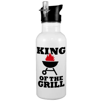 KING of the Grill, White water bottle with straw, stainless steel 600ml