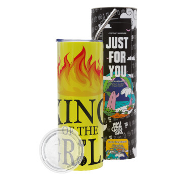 KING of the Grill GOT edition, Neon Yellow Travel Tumbler θερμό, μεταλλικό καλαμάκι(Ανωξείδωτο 304 Food grade, BPA free, 600ml)