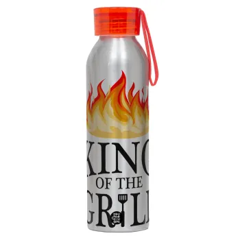 KING of the Grill GOT edition, Αλουμινένιο Αθλητικό Μπουκάλι 650ml – Ασημί με Κόκκινο Καπάκι και Λουράκι Σιλικόνης