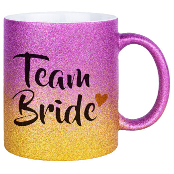 Team Bride, Κούπα Χρυσή/Ροζ Glitter, κεραμική, 330ml