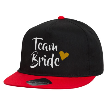 Team Bride, Καπέλο παιδικό Flat Snapback, Μαύρο/Κόκκινο (100% ΒΑΜΒΑΚΕΡΟ, ΠΑΙΔΙΚΟ, UNISEX, ONE SIZE)