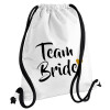 Team Bride, Τσάντα πλάτης πουγκί GYMBAG λευκή, με τσέπη (40x48cm) & χονδρά κορδόνια