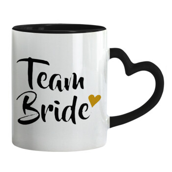 Team Bride, Κούπα καρδιά χερούλι μαύρη, κεραμική, 330ml